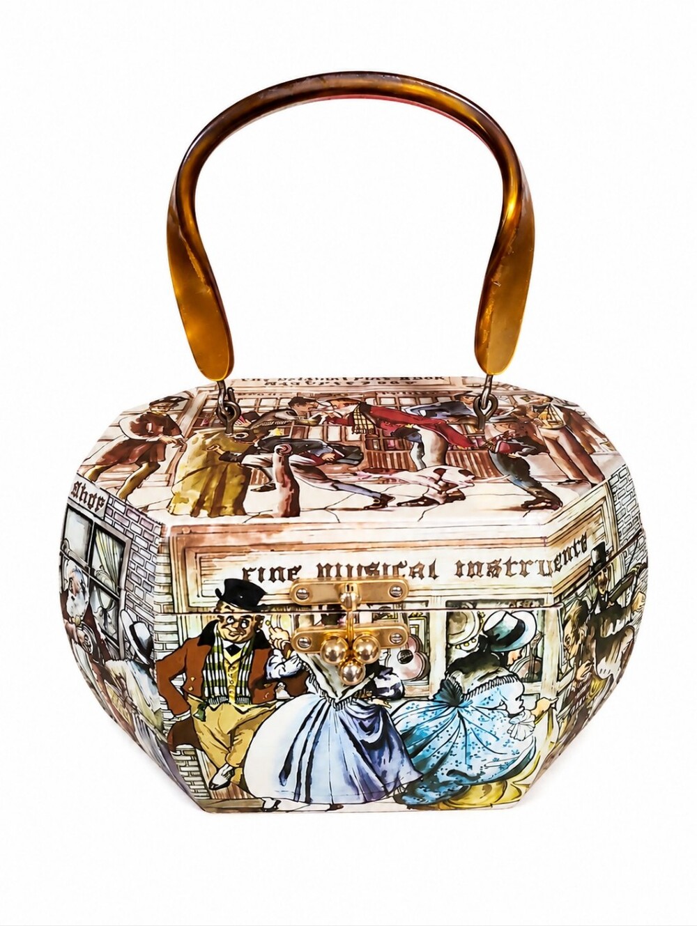 Vintage Victorian Scene Wood Purse Box Storage Sewing Jewelry, Trinkets Vanity
